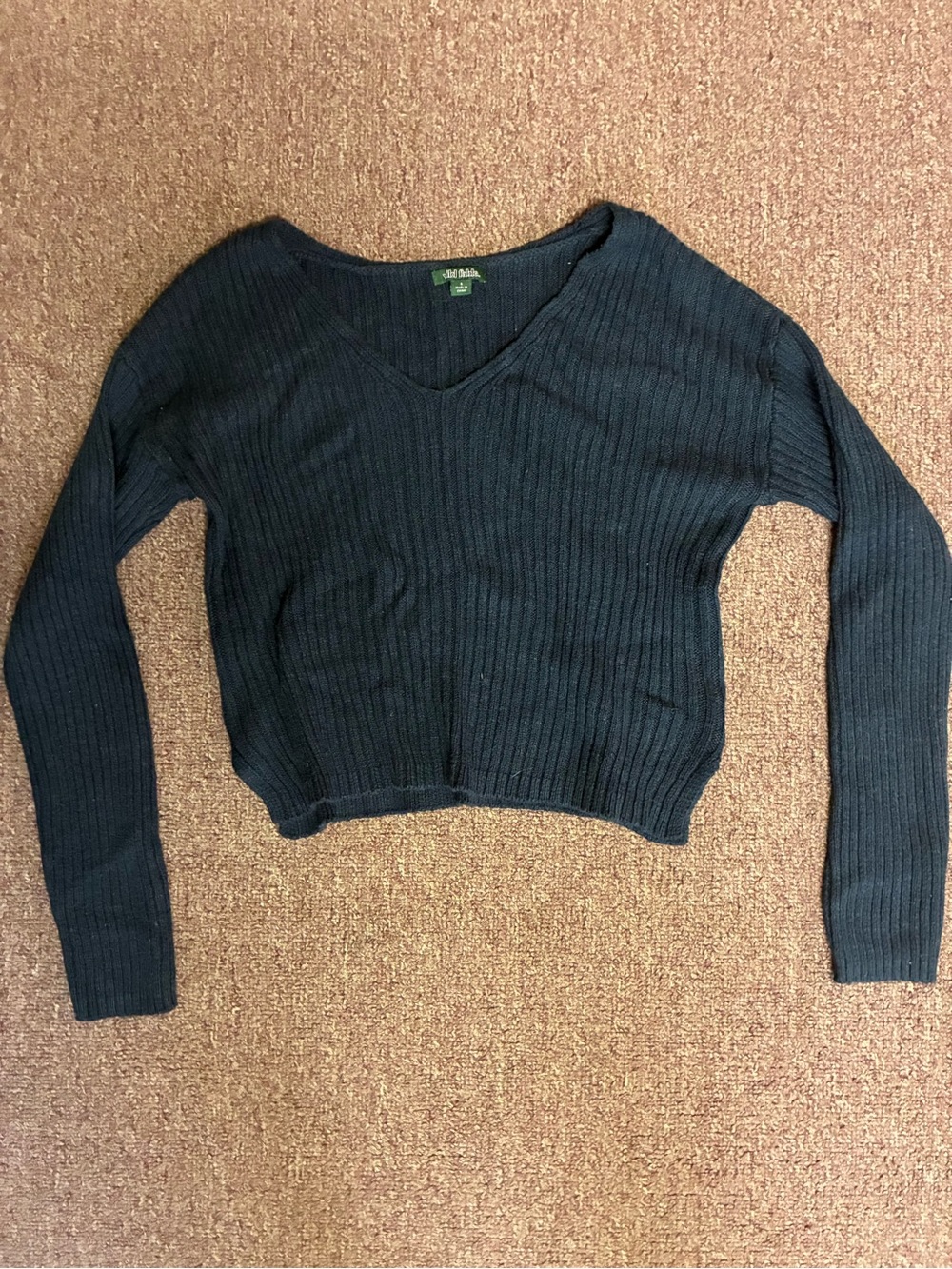 wild fable Black V-Neck Ribbed Cropped Sweater